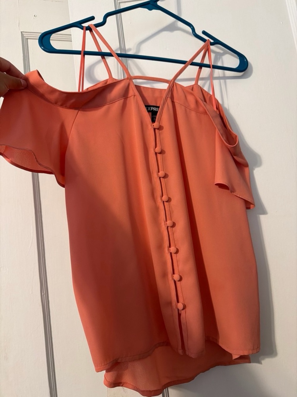 Express Coral Cold-Shoulder Cami with Button-Front Detail